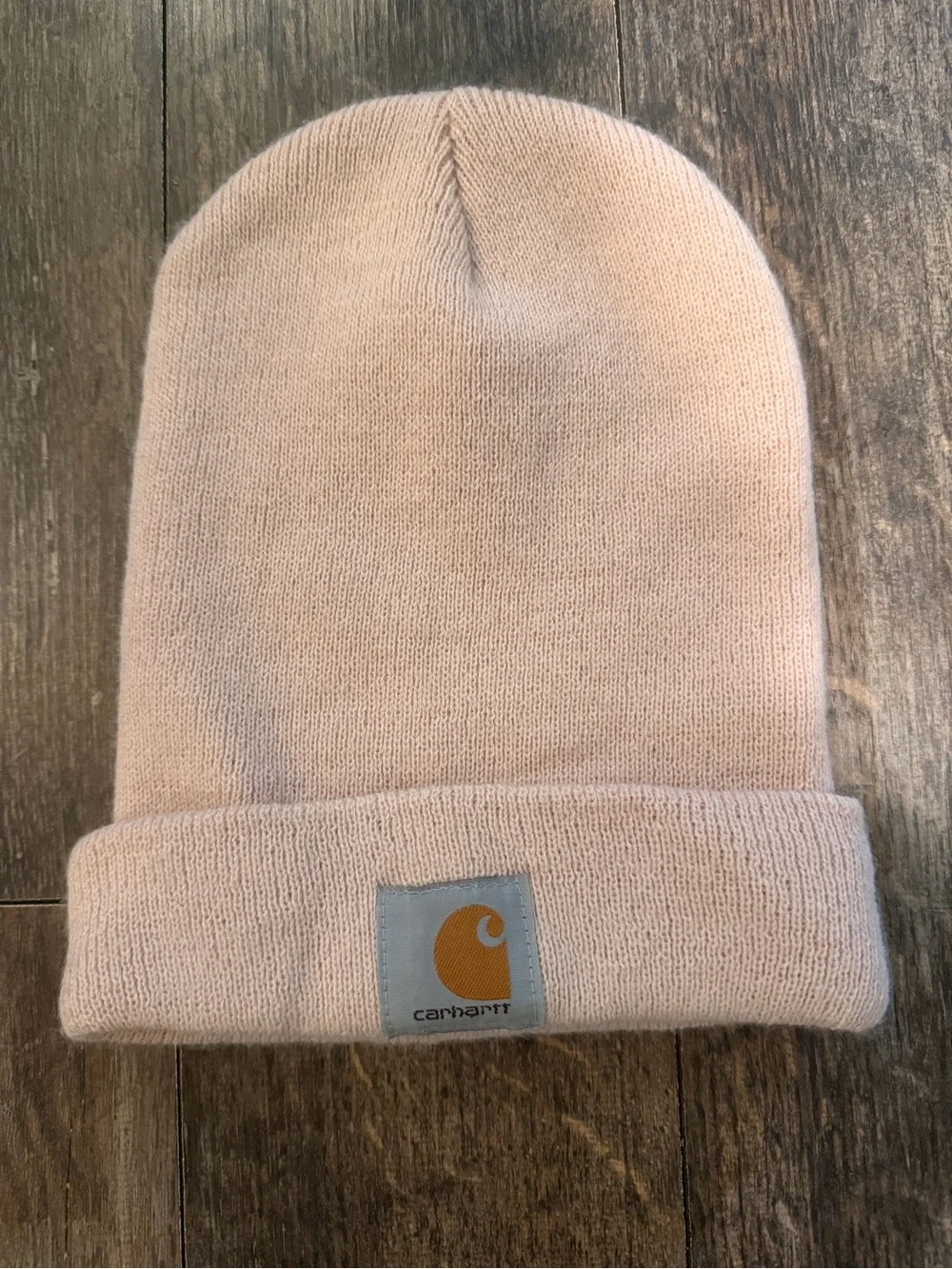 Carhartt Pale Pink Cuffed Beanie with Gold Logo Patch